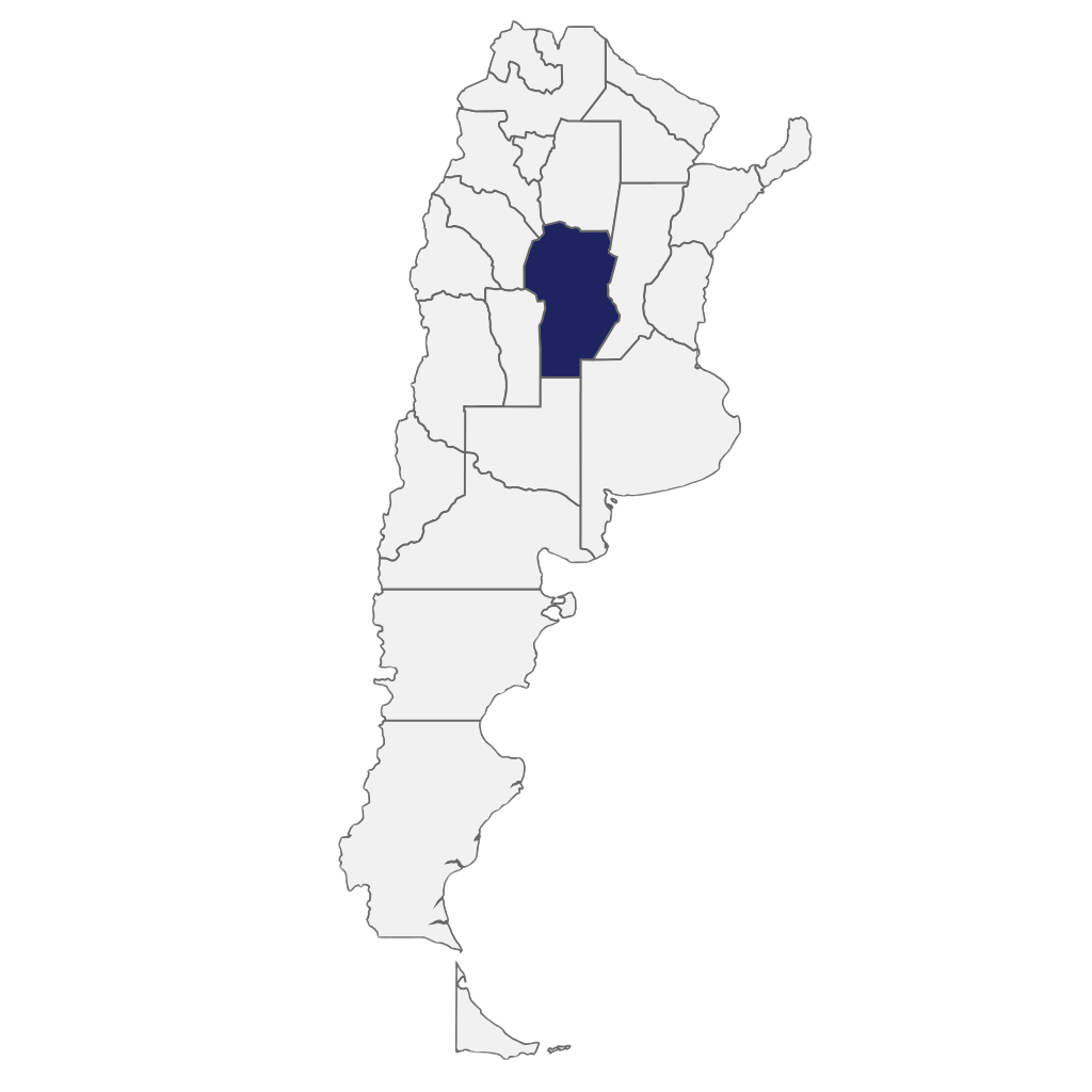 Provincia de Córdoba resaltada en el mapa de Argentina