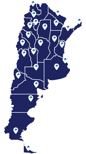 Mapa de la Republica Argentina con logos de Araser SRL en cada provincia